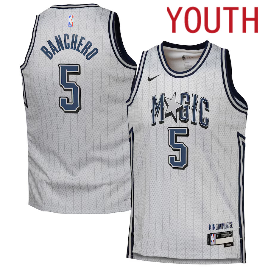 Youth Orlando Magic #5 Paolo Banchero Nike Silver City Edition 2024-25 Swingman Player NBA Jersey